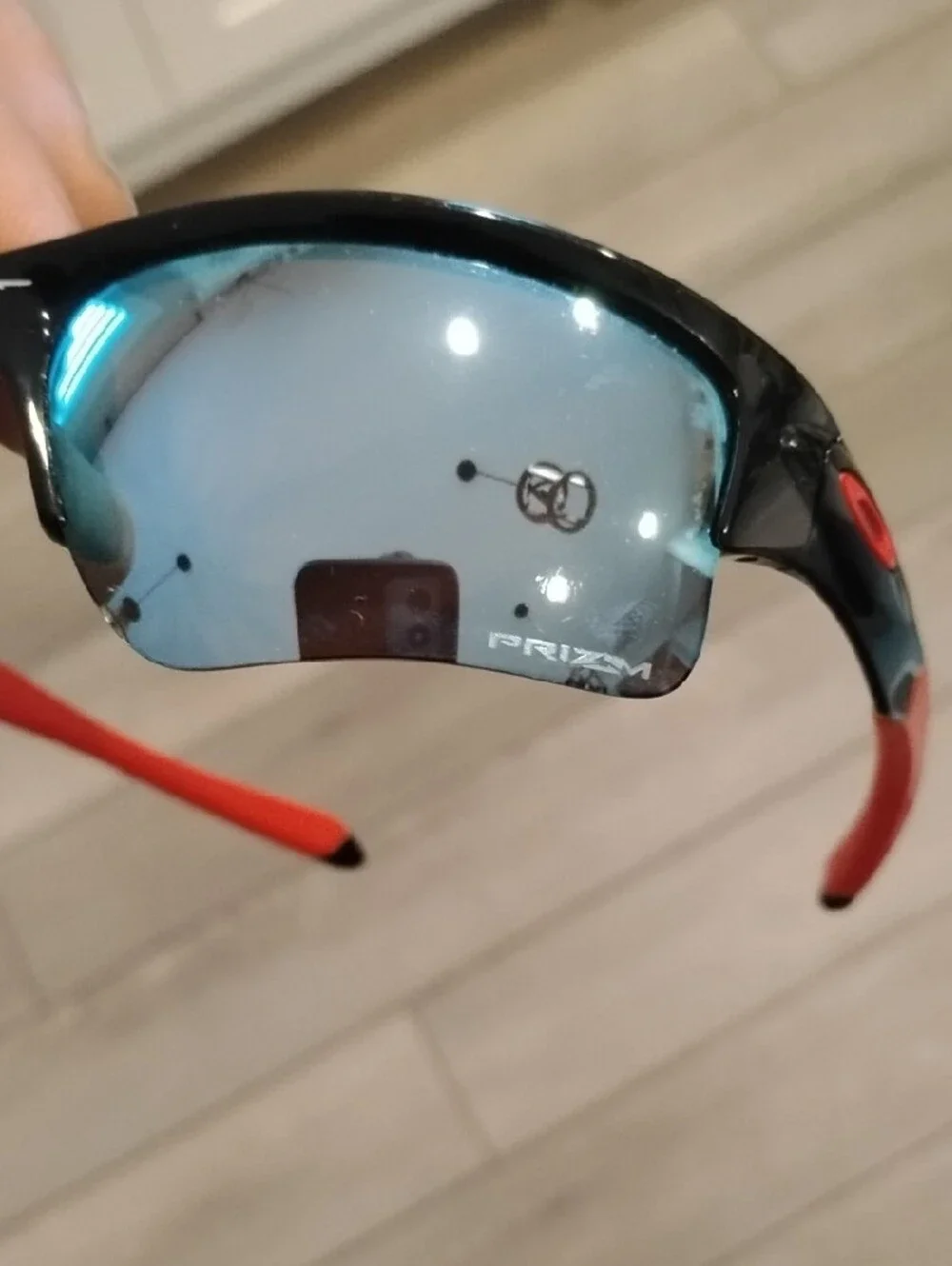 Oakley Youth Quarter Jacket Black with Red Temple Tips and Blue Mirror Lenses